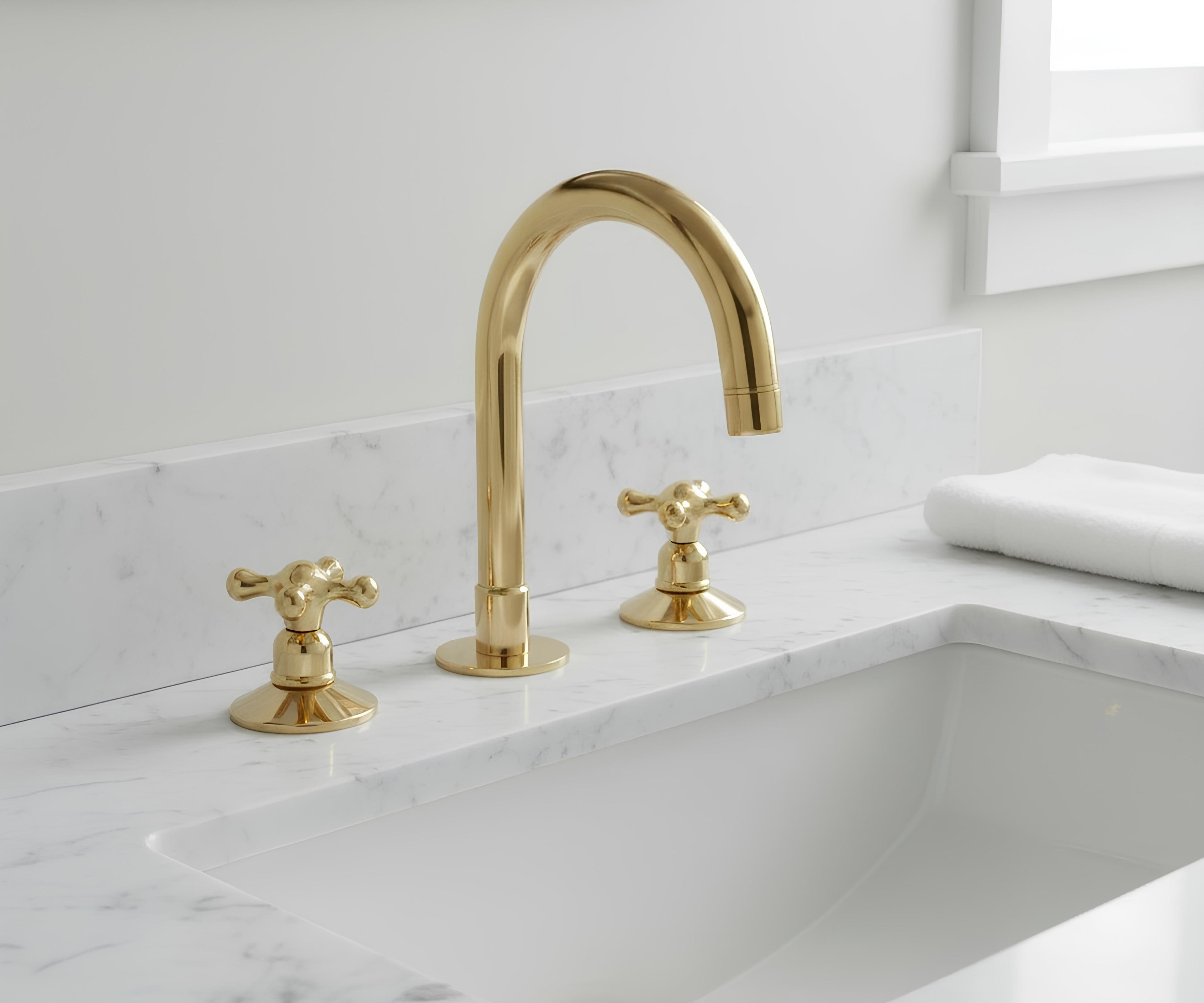 Unlacquered Brass Sink Faucet – Widespread Three-Hole Sink Fixture